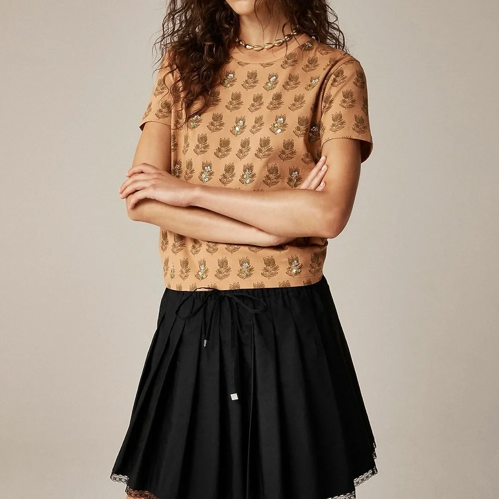 J Crew Collection embellished tonal tulip block print Jersey Top Women’s Small - Picture 3 of 8